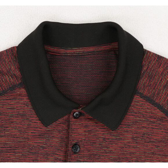 Lululemon Metal Vent Tech Polo Shirt Mens Medium Red Black Yellow Golf - Picture 5 of 7